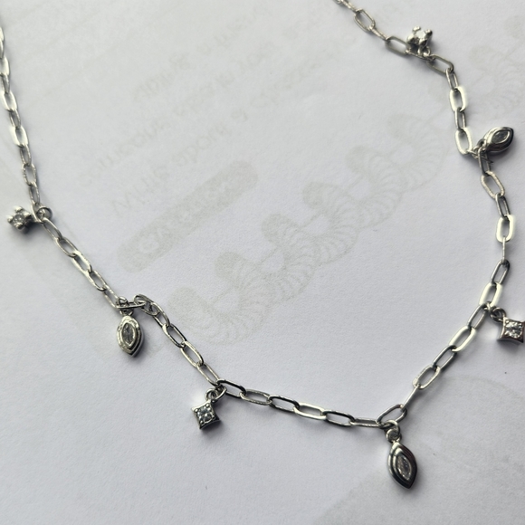 Luv AJ Crystal Charm Station Necklace Adjustable Silvertone Plated/CZ NIB - Picture 2 of 5